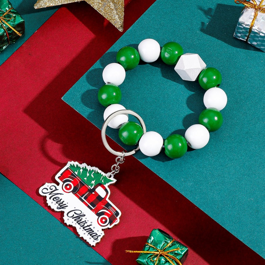 Wholesale Christmas Tree Beads Beaded Wrist Keychain